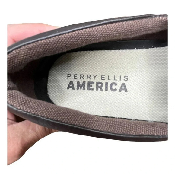 Perry Ellis America Brown Leather Loafers Slip On Men Size 8.5 - Picture 10 of 11